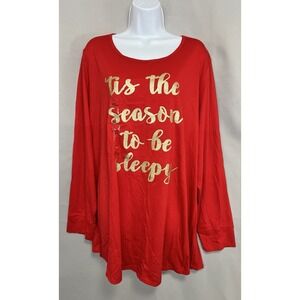 Sleep by Cacique Womens 22/24 Red Long‎ Sleeve Top Sleepwear NWT